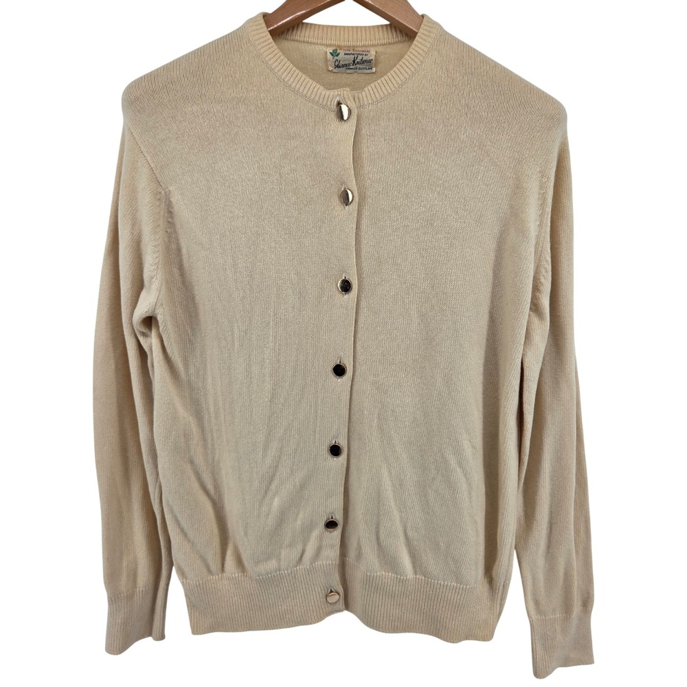 Vintage Glenmac Knitwear Womens Pure Cashmere Cardigan Sweater Gold‎ Buttons
